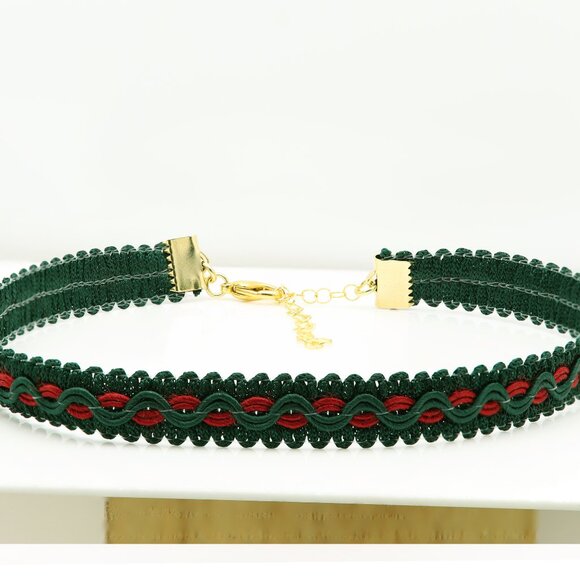 Fancy Green Choker Adjustable Length Green red Trim chokers (#85) - Picture 1 of 8